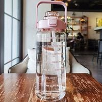 BUTELKA BIDON WODĘ 2L 2000ML Z PRZYPOMNIENIEM ZE SŁOMKĄ 2L RÓŻOWY GODZINY