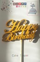 TOPPER NA TORT KOLOR ZŁOTY HAPPY BIRTHDAY DREWNIANY PRODUKT POLSKI