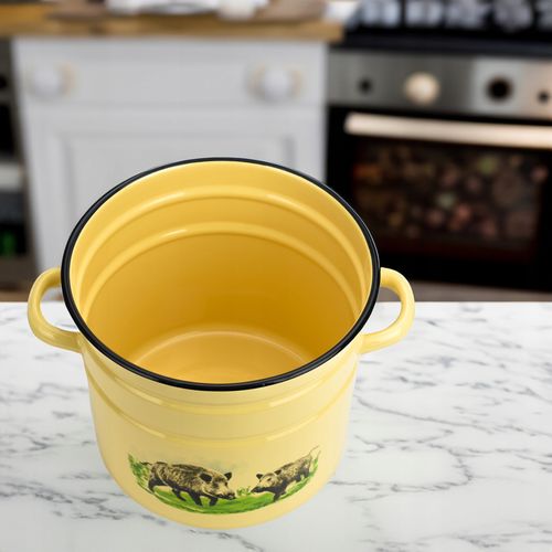 GARNEK EMALIOWANY 12 L Z POKRYWKĄ WZÓR DZIK DO GOTOWANIA POTRAW PRZETWORÓW na Arena.pl