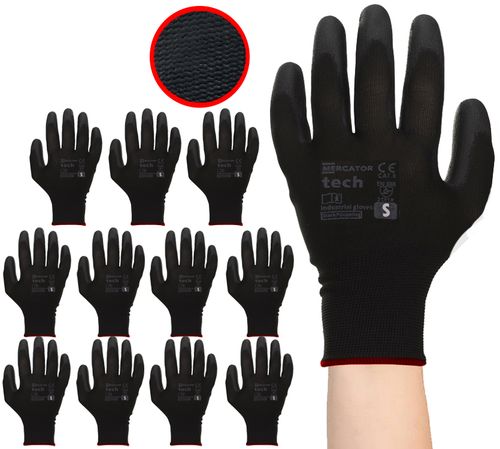 rękawice robocze mercator tech black+black pu - s - 12 par na Arena.pl