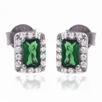 ELEGANCKIE KLASYCZNE SREBRNE KOLCZYKI WKRĘTKI SZMARAGDOWE BIAŁE CYRKONIE