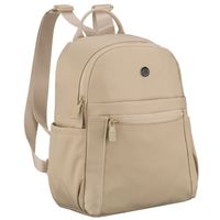 mały plecak damski wykonany z poliestru w kolorze ecru, jednokomorowy