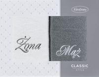 Komplet ręczników w pudełku Mąż i Żona 50x90 biały + popielaty