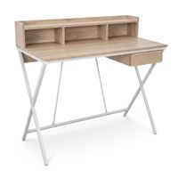 Biurko industrialne Dąb Sonoma FLEXO 100 cm 1 szuflada 1 półka Białe nogi
