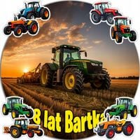 OPŁATEK NA TORT 20CM - TRAKTOR DEKORACJA URODZINOWA + IMIĘ 15CM 18CM