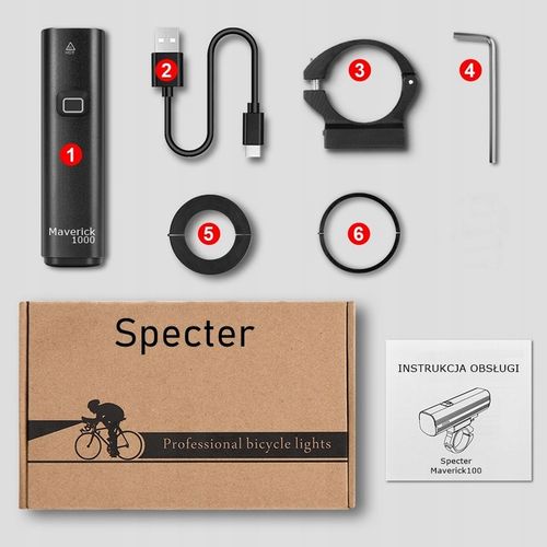 LAMPKA ROWEROWA OŚWIETLENIE ZESTAW SPECTER MAVERICK1000 lm = TYŁ 120lm na Arena.pl