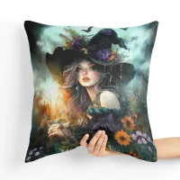 Poduszka Dekoracyjna - Czarownica w Magicznym Ogrodzie Tył poduszki: - Czarny