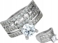 Srebrny pierścionek damski 925 szeroki z cyrkoniami podwójny r19 na prezent