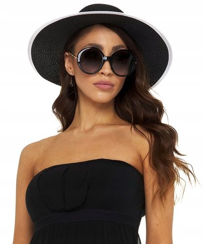 KAPELUSZ CZARNY SŁOMIANY SŁOMKOWY na lato EKO SŁOMKA z kokardą elegancki na Arena.pl