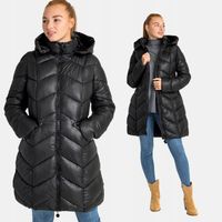 Kurtka Zimowa Damska Pikowana Kaptur Ciepła Futerkowa Podszewka Modna