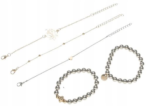 Zestaw 5 Bransoletek Srebrnych Złotych Liść Serce na Arena.pl