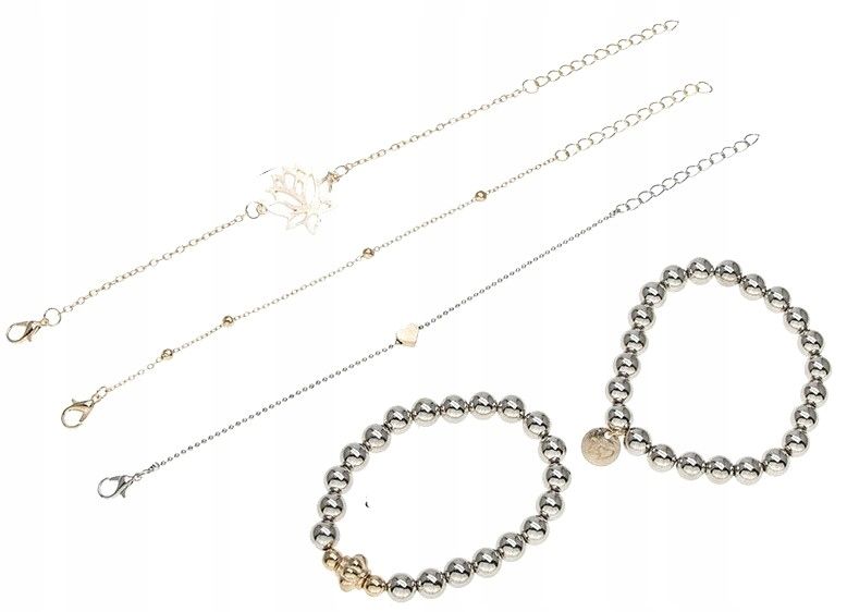 Zestaw 5 Bransoletek Srebrnych Złotych Liść Serce zdjęcie 6