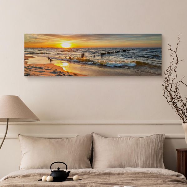 Obraz Panoramiczny MORZE Bałtyckie Plaża Zachód Słońca 145cm x 45cm zdjęcie 7