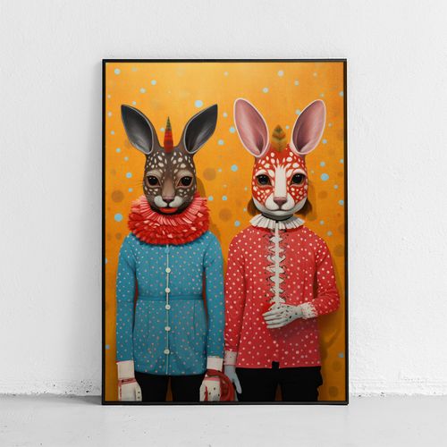 Plakat portret cyrkowy duet 21x30 cm w czarnej ramie na Arena.pl