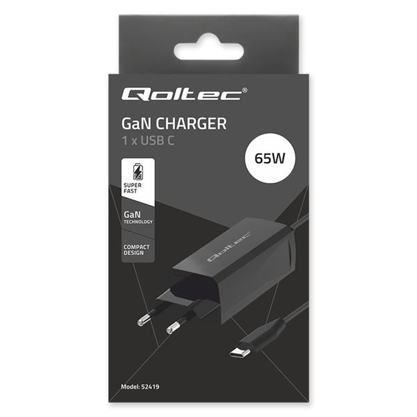 Qoltec Ładowarka GaN 65W USB-C PD Fast Charge zdjęcie 13
