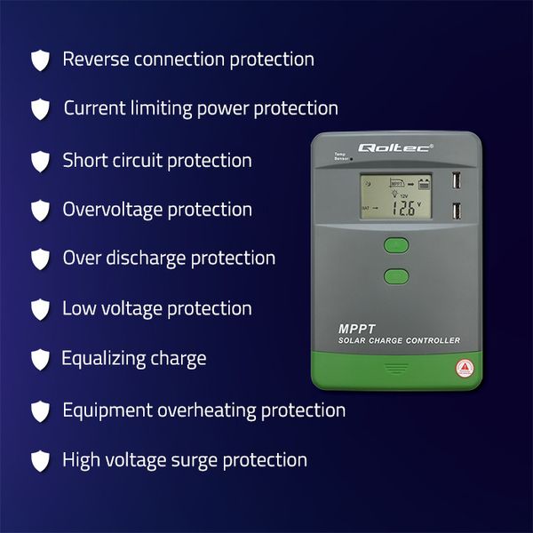 Qoltec Regulator MPPT 10A z LCD i Bluetooth 12/24V zdjęcie 5