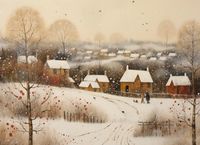 Plakat 55x40cm Wioska Otulona Śniegiem