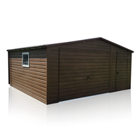 Garaż Blaszany dwuspadowy 5x5 Ciemny Orzech PREMIUM brama uchylna, drzwi