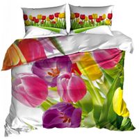 Pościel 3D satyna bawełniana 140x200cm KOLOROWE TULIPANY