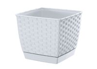 Doniczka RATOLLA kwadrat DRLK145 z podstawką | Biały, Kształt Kwadratowy, Wymiary 14.5x14.5x13 cm, Kolor Biały, Prosperplast