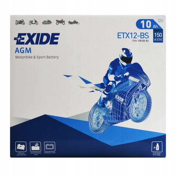 EXIDE ETX12-BS / YTX12-BS 12V 10Ah 150A L+ zdjęcie 4