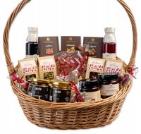 KOSZ PREZENTOWY DUŻY WIKLINOWY ZESTAW HERBAT SŁODYCZE SYROPY NA URODZINY