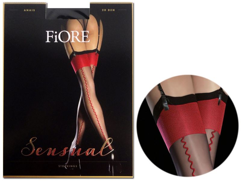 Pończochy do pasa czerwona manszeta Black 2 zdjęcie 1