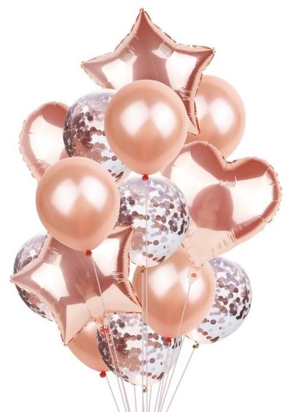 BALONY NA URODZINY ZESTAW BALONÓW MIX 14 SZT ŚLUB PARTY zdjęcie 1