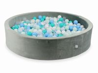 Suchy basen z piłeczkami 600 sztuk 130x30 Velvet szary (jasnomiętowe, turkusowe, jasnobłękitne, błękitne jasne perłowe, perłowe, białe, przezroczyste)
