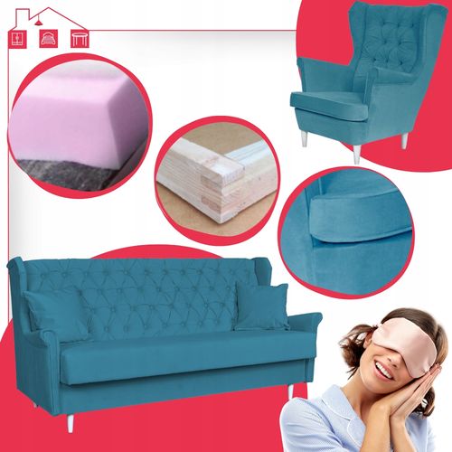 Zestaw mebli wypoczynkowych do salonu sofa 2 fotele NIEBIESKI na Arena.pl