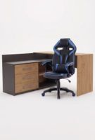 Zestaw BIURKO DANY Narożne ANTRACYT / DĄB ARTISAN + Fotel DRIFT NIEBIESKI