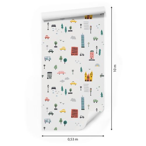 Tapeta W Rolce Dla Dzieci Samochody Auta Pojazdy Styl Skandynawski na Arena.pl