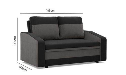 Sofa rozkładana, mikrofaza, AURELO, 148x87x90, szary, czarny | TYLETEGOTU na Arena.pl