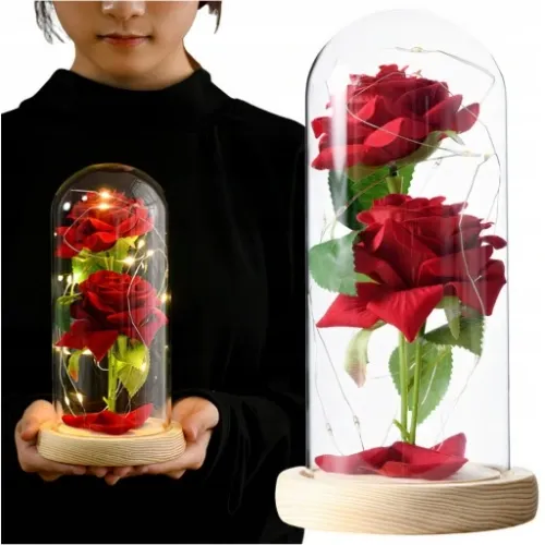 WIECZNA RÓŻA W SZKLE ŚWIECĄCA LED PREZENT PUDEŁKO NA WALENTYNKI DZIEŃ BABCI na Arena.pl