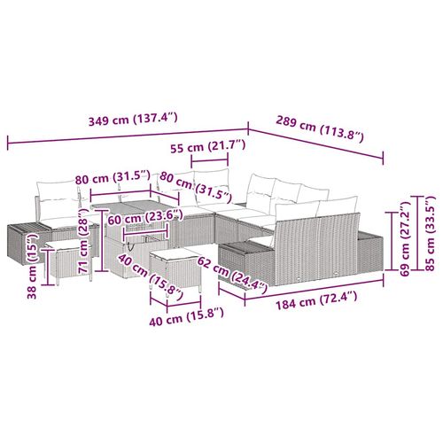 Zestaw Sof na Ogród z poduszką 13 pcs Czarny 80 x 80 x 71 cm na Arena.pl