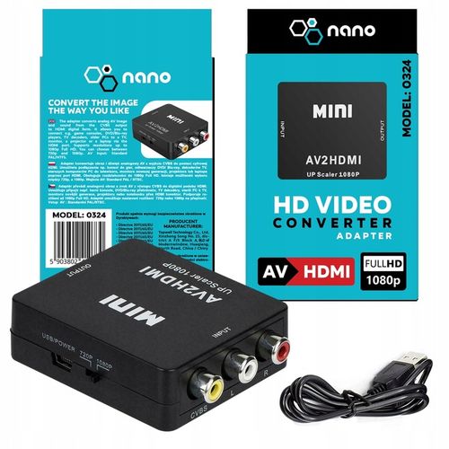 ADAPTER AV RCA DO HDMI KONWERTER CINCH CVBS 1080P RCA - HDMI na Arena.pl