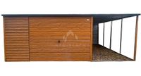Garaż Blaszany 4x6m + Wiata - Brama Uchylna Drewnopodobny Dach Spad NB114