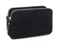 VERA PELLE torebka damska zamszowa listonoszka z łańcuszkiem V171 czarna