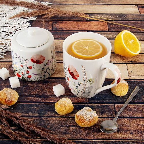 Kubek Porcelanowy do Picia Kawy Herbaty Ziół Napojów Kwiaty Maki 360 ml na Arena.pl