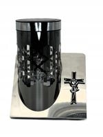 Premium Znicz Solarny na Chromowanej podstawie Motyw Czarnego Krzyża 23 cm