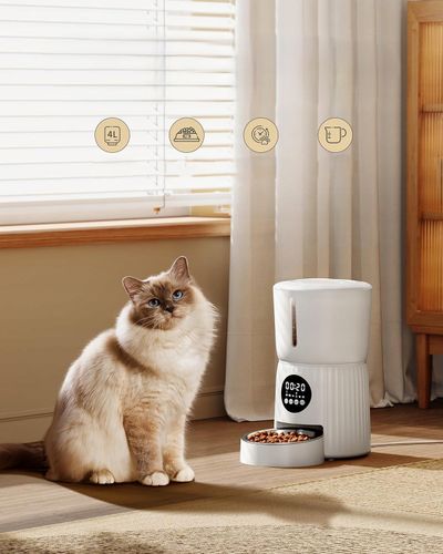 Automatyczny Podajnik Karmy Dla Kota Psa Dozownik Timer Miska 4L Biały na Arena.pl