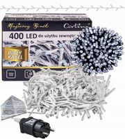 LAMPKI CHOINKOWE 400 LED 20m BIAŁY KABEL SZNUR IP44 BIAŁY ZIMNY