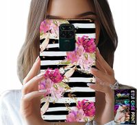 ETUI DO XIAOMI NOTE 9 - KWIATKI W CZARNO - BIAŁE PASKI WZORY
