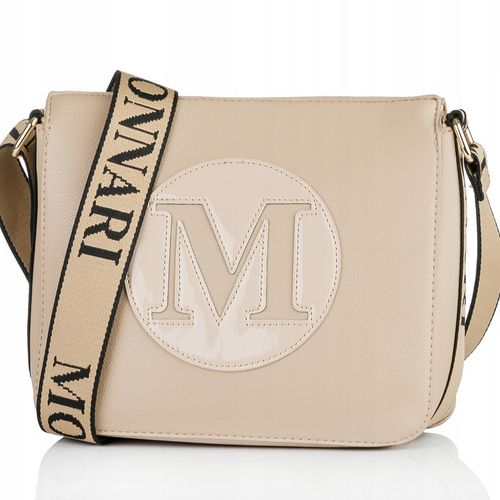 MONNARI Torebka na ramię LISTONOSZKA Pojemna PASEK LOGO PREMIUM Beżowa na Arena.pl