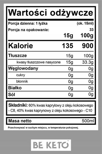 BeKeto Olej MCT C8+C10 500ml Kwas Kaprylowy BE KETO na Arena.pl