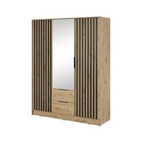 Szafa 3-drzwiowa Nelly lamele 3D dąb artisan z lustrem i szufladami