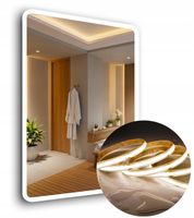 LUSTRO LED 50x60 cm ZAOKRĄGLONE ROGI PIASKOWANE PODŚWIETLANE + COB 480 diod