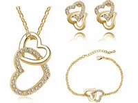Pozłacany komplet biżuterii wiszące plecione serduszka