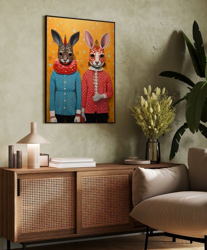 Plakat portret cyrkowy duet 21x30 cm w czarnej ramie na Arena.pl