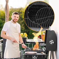 GRILL WĘGLOWY DUŻY OGRODOWY POKRYWA ŻELIWNY RUSZT REGULOWANY PÓŁKI